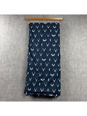 RH Teen Deer Antler Stag Skull Print Queen Flat Sheet Navy Blue Organic Cotton